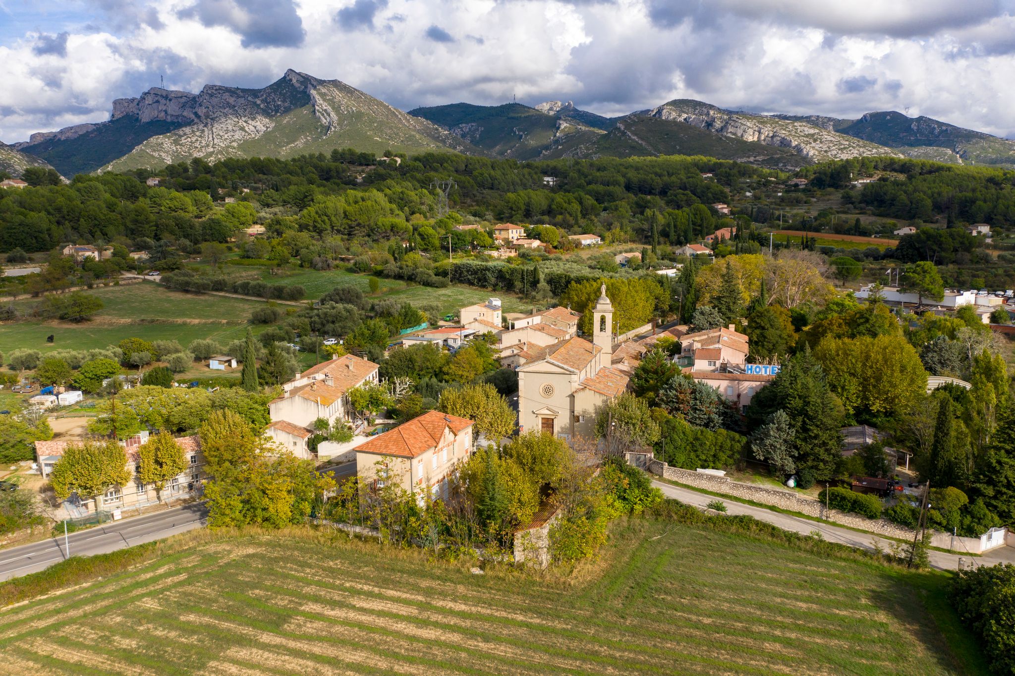 France Bouches-du-Rhone (13) Saint Pierre les Aubagne. Provencal village. Aerial view of the village