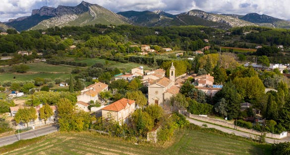 France Bouches-du-Rhone (13) Saint Pierre les Aubagne. Provencal village. Aerial view of the village