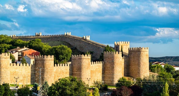 Photo of Avila with medieval walls in Spain.