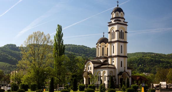 Beautiful landscape or cityscape with the Epiphany Serbian Orthodox church in Banja Luka in Bosnia and Herzegovina.