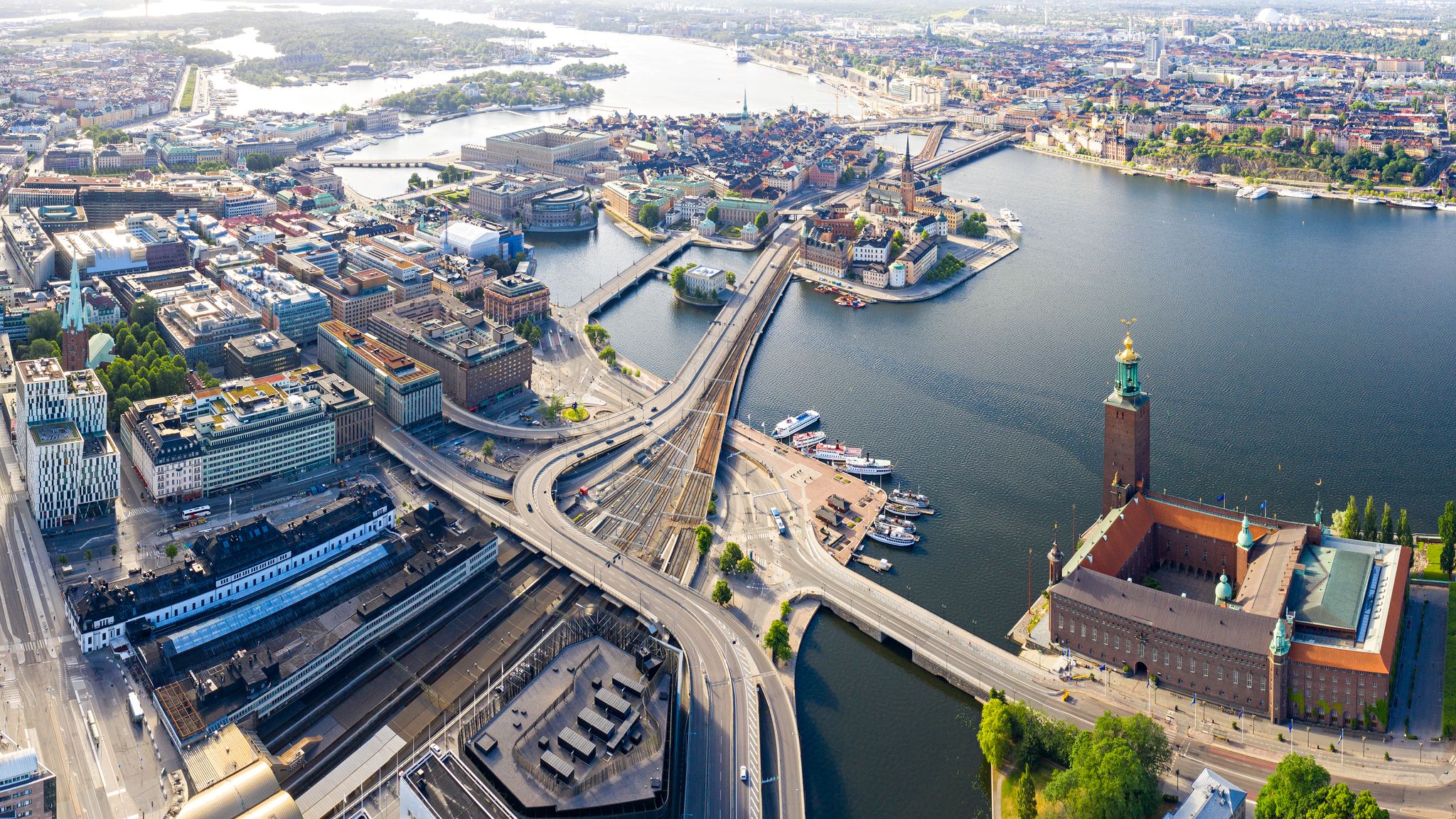 photo of aerial view of the Stockholm City Hall in Sweden.