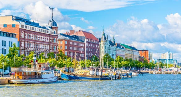 Photo of view of a marina in the Kruununhaka district of Helsinki, Finland.