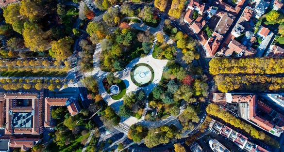 photo of aerial view of the big roundabout Grand Rond park in Toulouse city, France.
