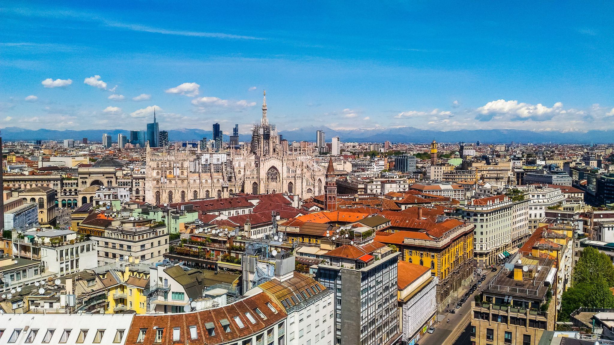 High dynamic range (HDR) Aerial view of the city of Milan, Italy.