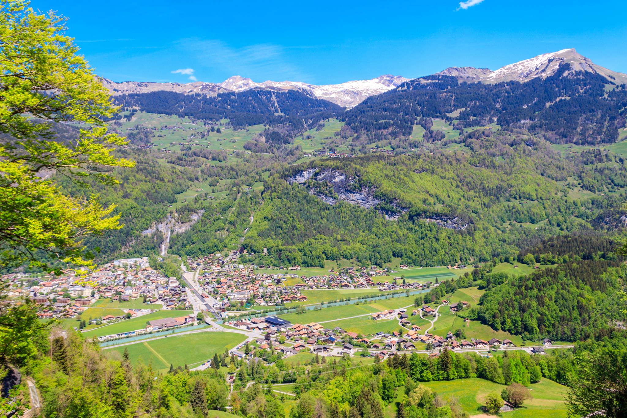 photo of panoramic view of Meiringen, near Reichenbach falls (Reichenbachfall) at the Swiss Alps in Switzerland.