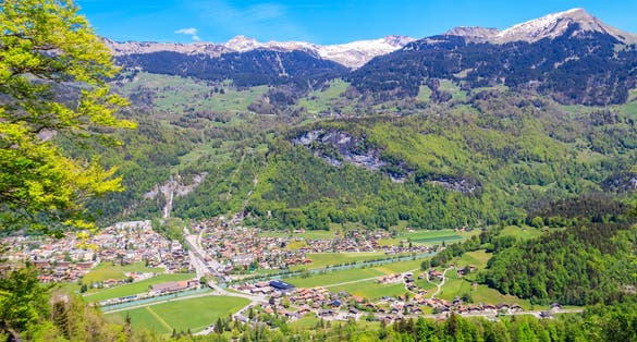 photo of panoramic view of Meiringen, near Reichenbach falls (Reichenbachfall) at the Swiss Alps in Switzerland.