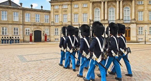 Royal Guard in Amalienborg Castle in Copenhagen in Denmark.