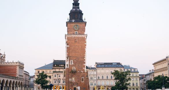 The Town Hall Tower and Cloth Hall in Krakow Old Town, Poland