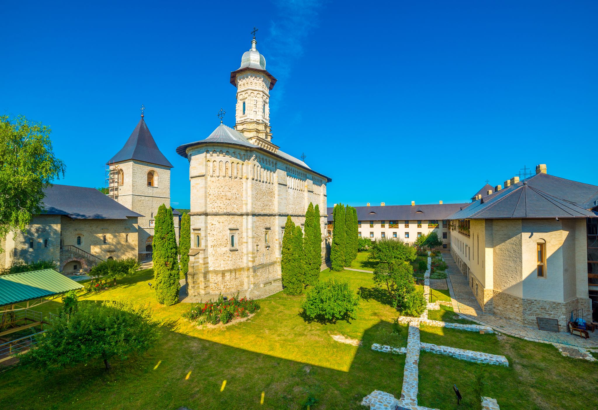 Photo of Dragomirna fortress Christian monastery, Suceava, Moldavia, Bucovina Romania.
