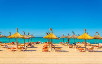 Photo of aerial view of La Seu, the gothic medieval cathedral of Palma de Mallorca in Spain.