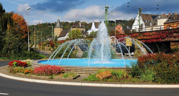 Photo of Linz at the Rhine with fountain, Austria.