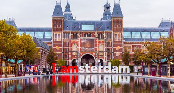 AMSTERDAM, NETHERLANDS - SEPTEMBER 25, 2017: The Rijksmuseum Amsterdam museum area with the words IAMSTERDAM in Amsterdam, Netherlands.
