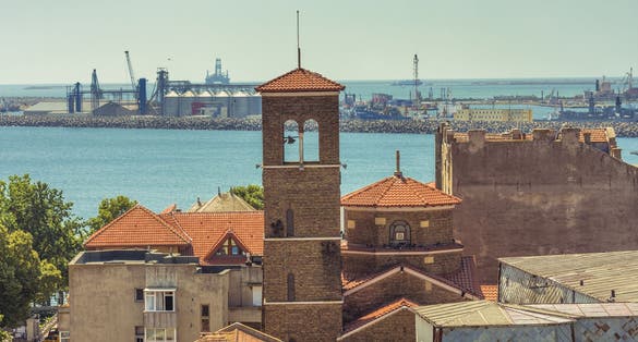 Constanta aerial view to old town.