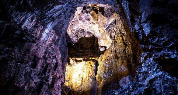 Photo of the Peak Cavern, also known as the Devil's Arse, in Castleton, Derbyshire, England, UK.