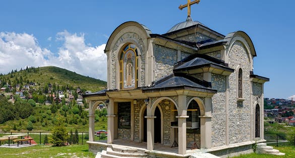 The Church St.Naum of Ohrid in city of Tetovo, Macedonia. It is built in the mountain Shar Planina above the city. It is Macedonian religious and cultural heritage.