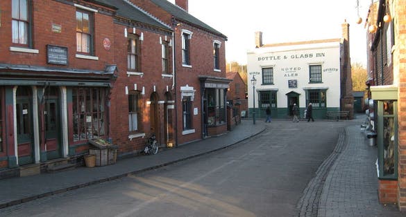 Photo of the main village street at the Black Country Living Museum, Dudley, West Midlands, England, United Kingdom.