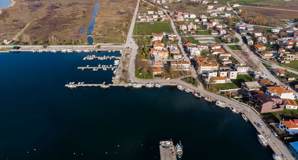 aerial shot of Komotini Fanari seaside village
