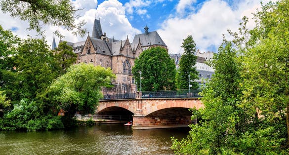 Photo of beautiful view to the University of Marburg, Germany.
