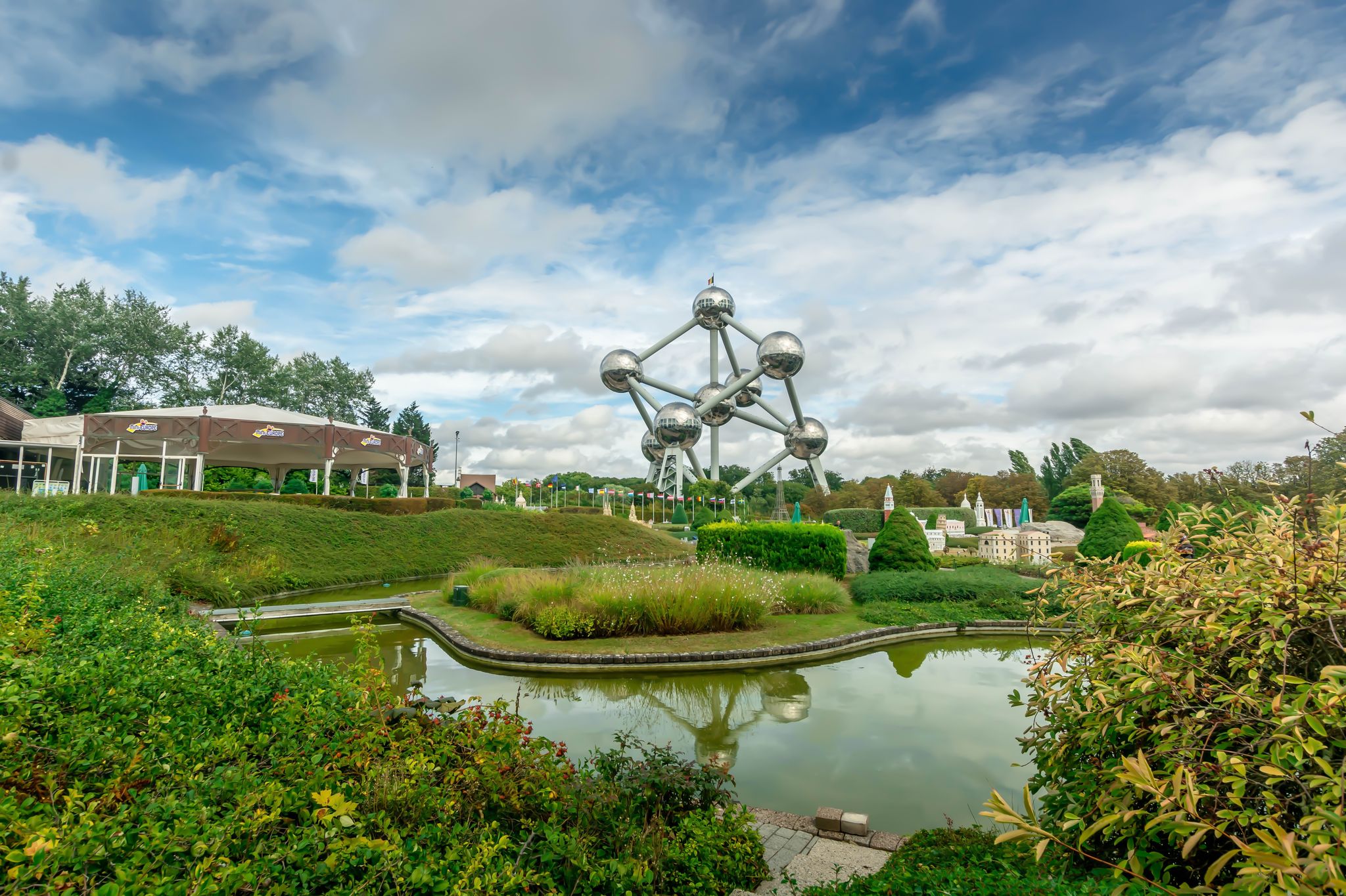 Photo of the Atomium view from Mini Europe , Brussels Belgium.