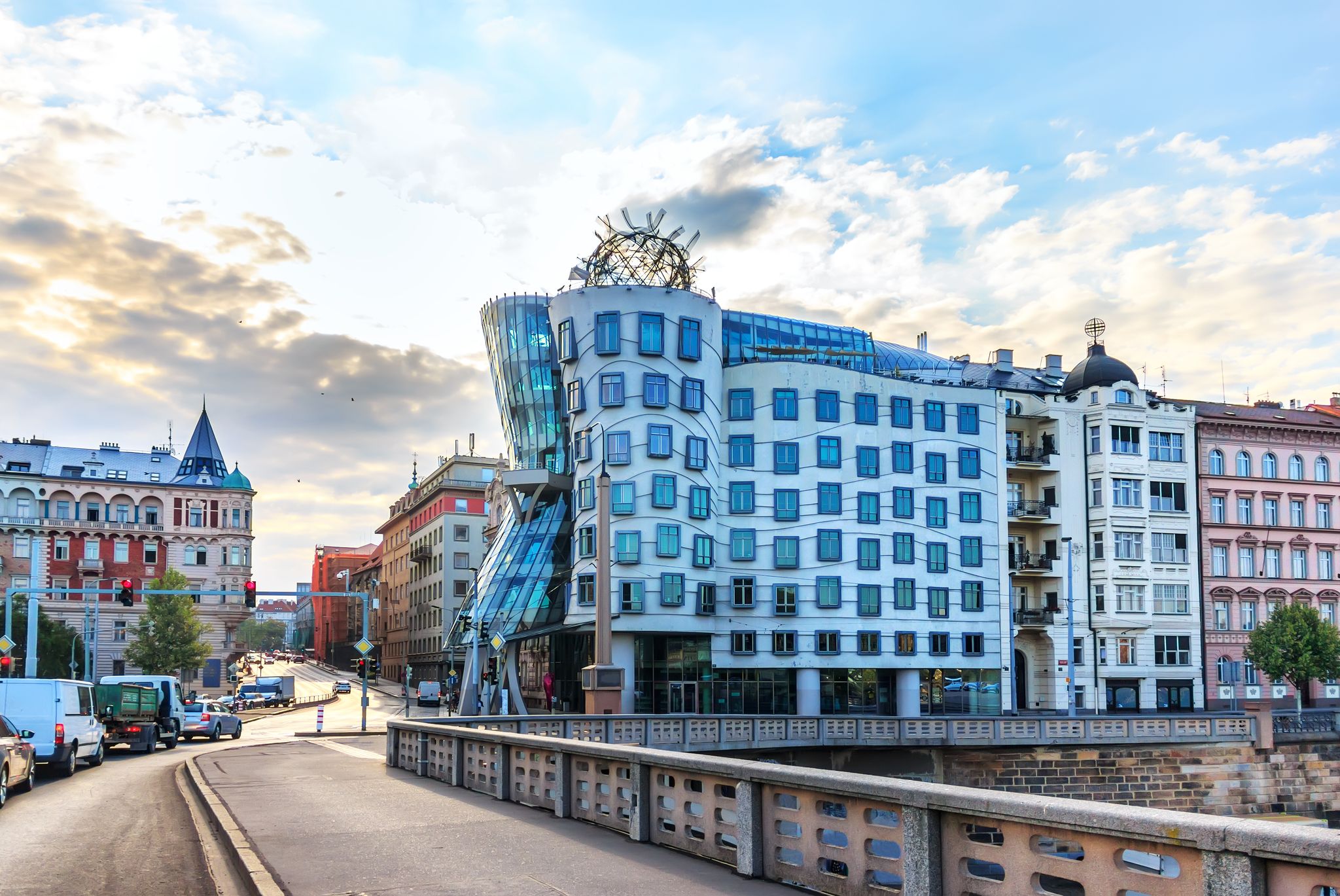 Photo of Dancing House of Prague, (called Ginger and Fred) in New Town in Prague, Czech Republic.