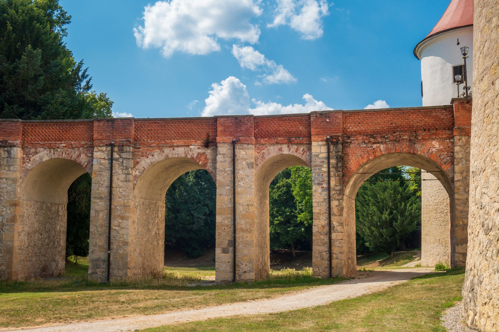Photo of Bridge to Mokrice Castle. It is a medieval castle southeast of Brezice, Slovenia.