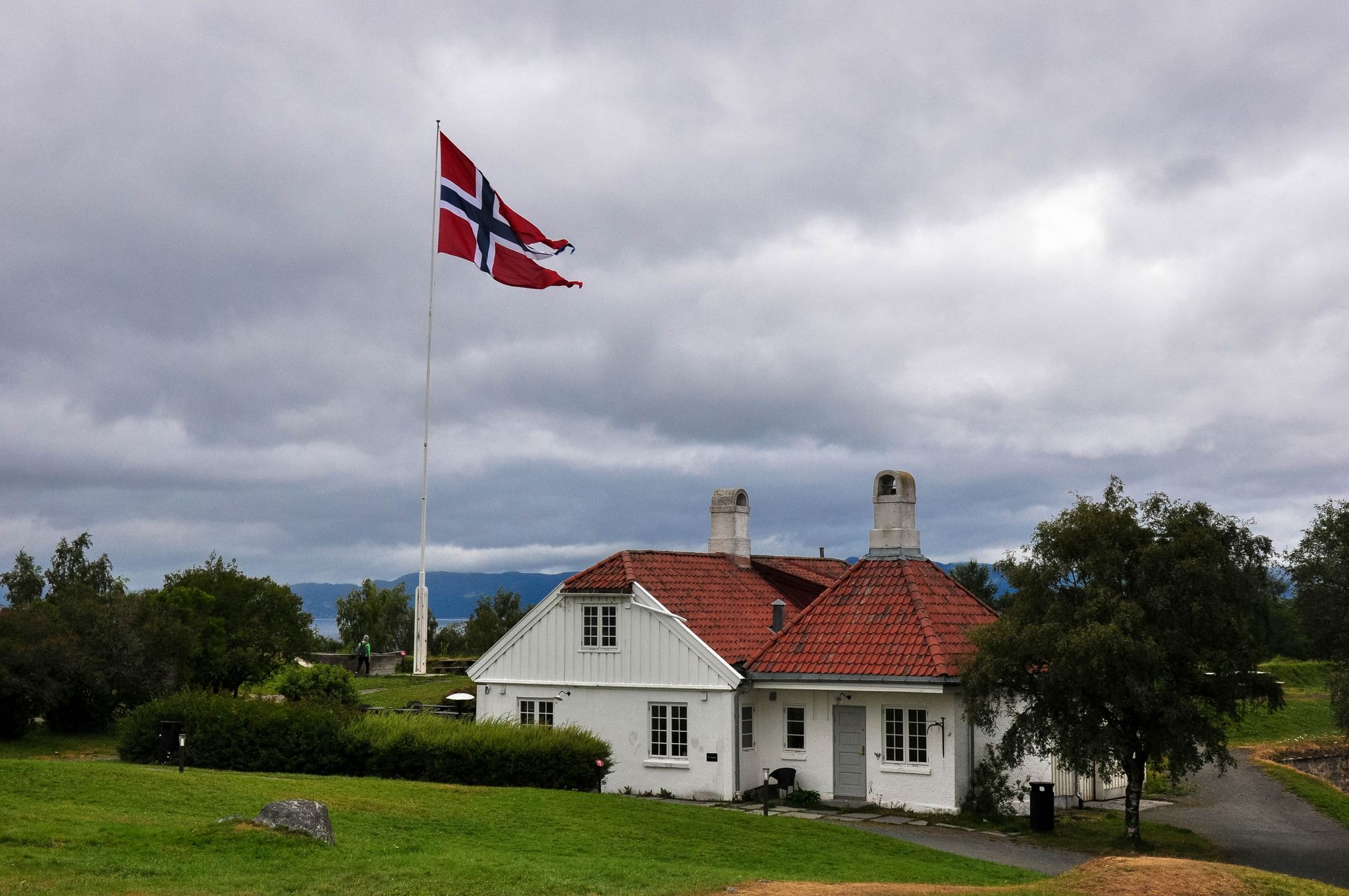 Kristiansten Fortress in Trondheim, Norway against cloudy sky in winter