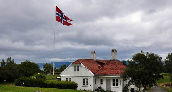 Kristiansten Fortress in Trondheim, Norway against cloudy sky in winter