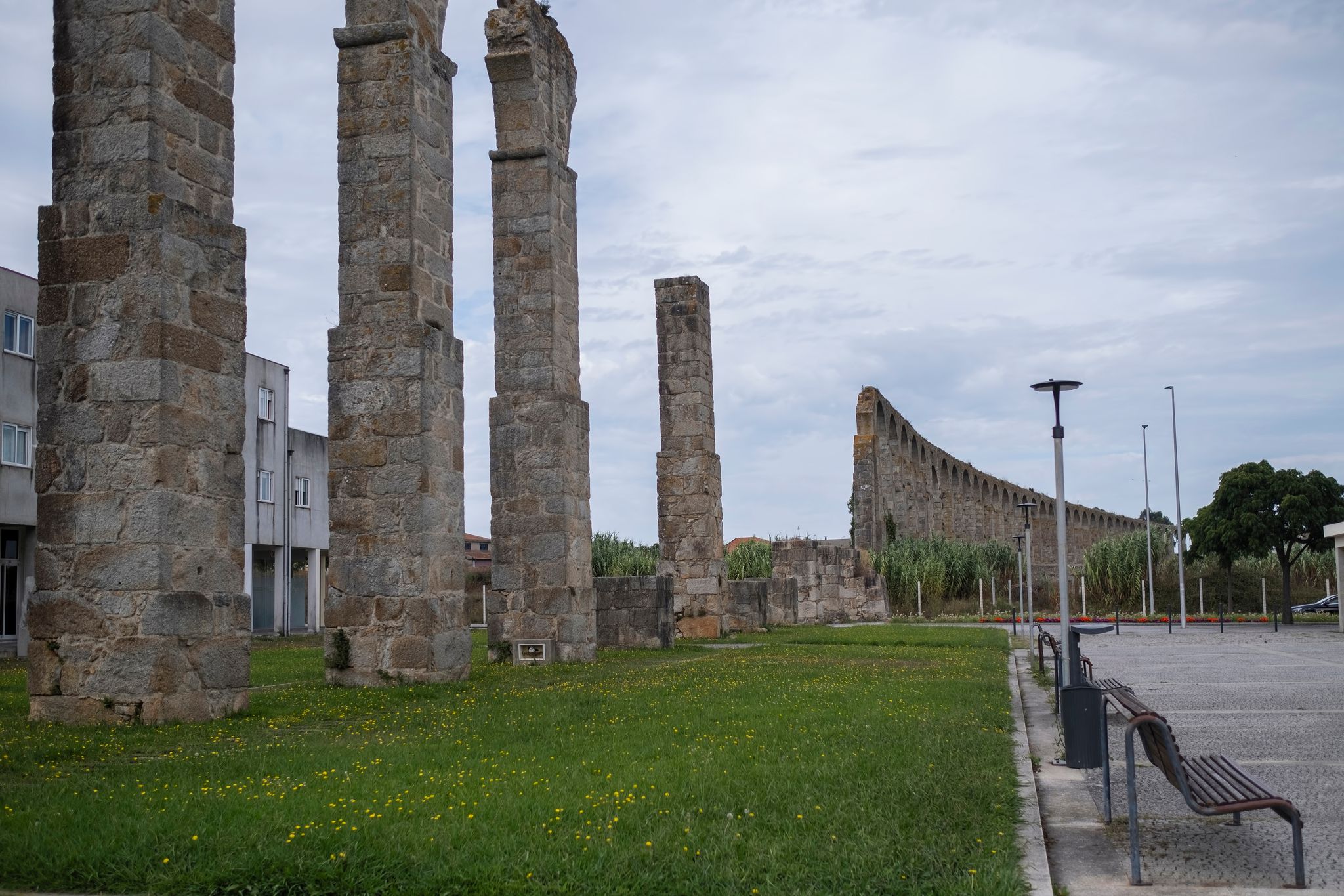 View of Santa Clara Aqueduct in Vila do Conde, Portugal.