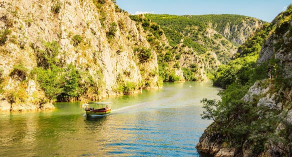 popular tourist destination - Matka Canyon. Wonderful morning scene of North Macedonia, Europe..