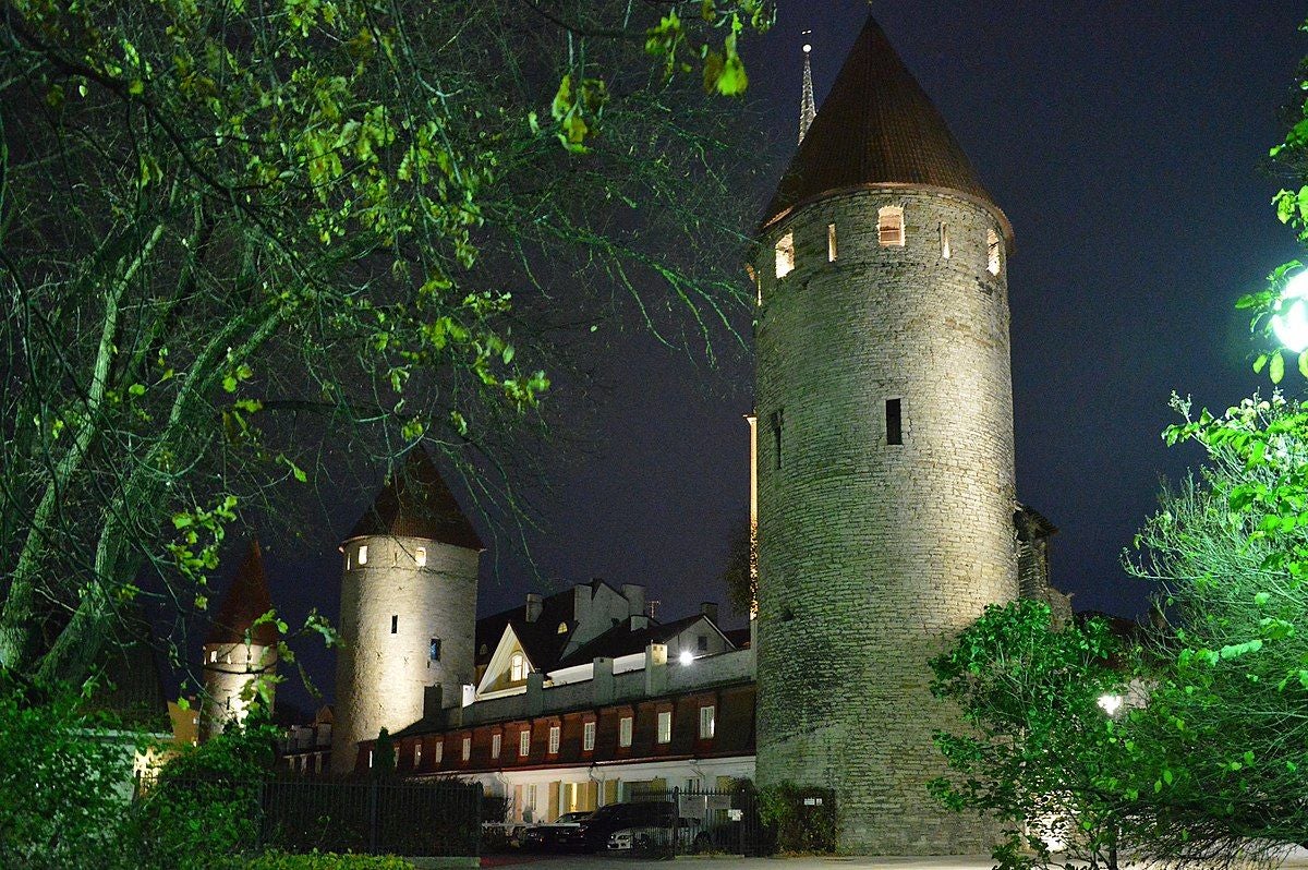 Photo of Tallinna Linnamuur at night in Old Town of Tallinn, Estonia.