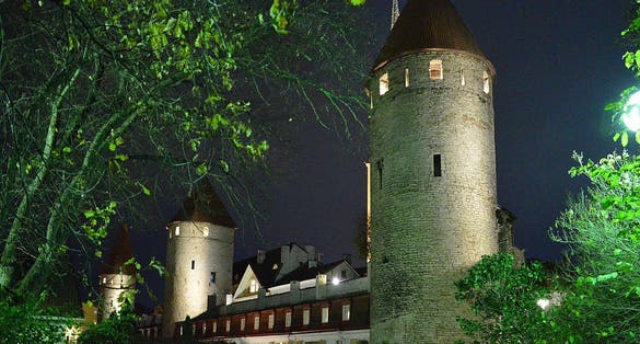 Photo of Tallinna Linnamuur at night in Old Town of Tallinn, Estonia.