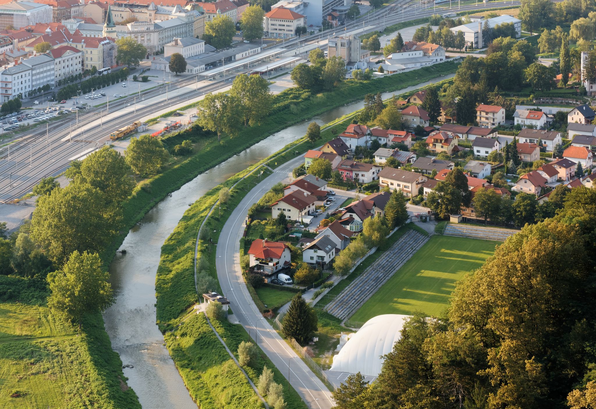 Residential zone in the town of Celje, Slovenia, seen from the old castle