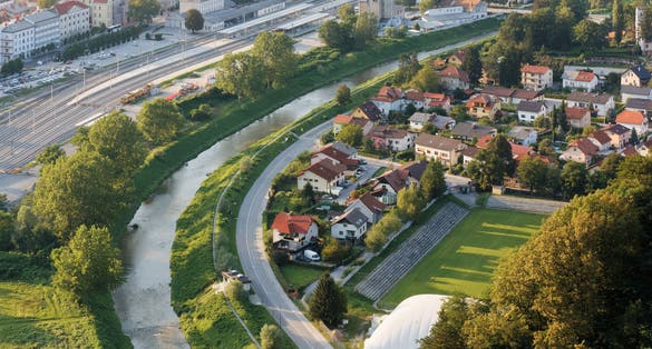 Residential zone in the town of Celje, Slovenia, seen from the old castle