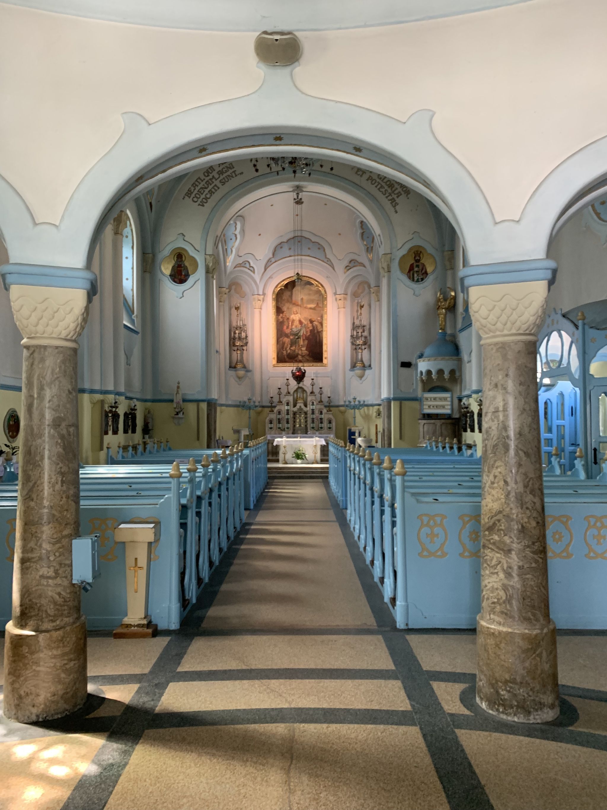 Interior, inside of famous Bratislava Blue church (St. Elizabeth church). It is popular sightseeing and tourists attraction place