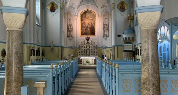 Interior, inside of famous Bratislava Blue church (St. Elizabeth church). It is popular sightseeing and tourists attraction place