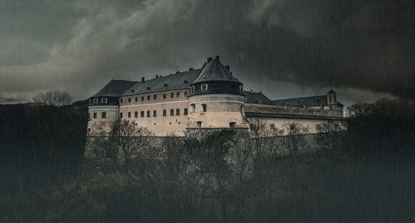 Červený Kameň Castle at the foot of the Malé Karpaty mountain range. Slovakia
