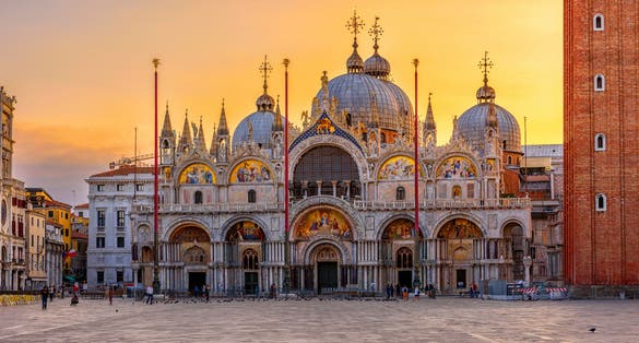 View of Basilica di San Marco and on piazza San Marco in Venice, Italy. 