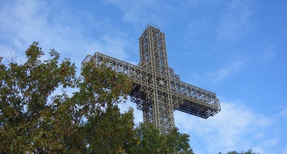 Photo of Millennium cross on a top of the Vodno mountain hill above Skopje, Macedonia.