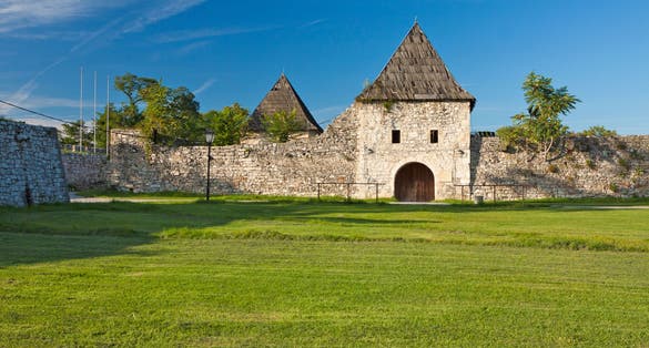 Bosnia and Herzegovina - Banja Luka - Stone walls and towers of medieval fortress Kastell during warm sunny summer day