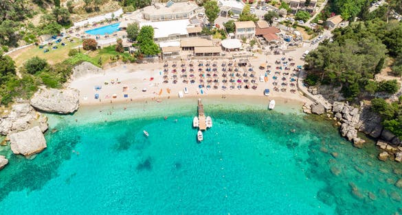 Photo of beautiful aerial view of Liapades beach, Corfu island.