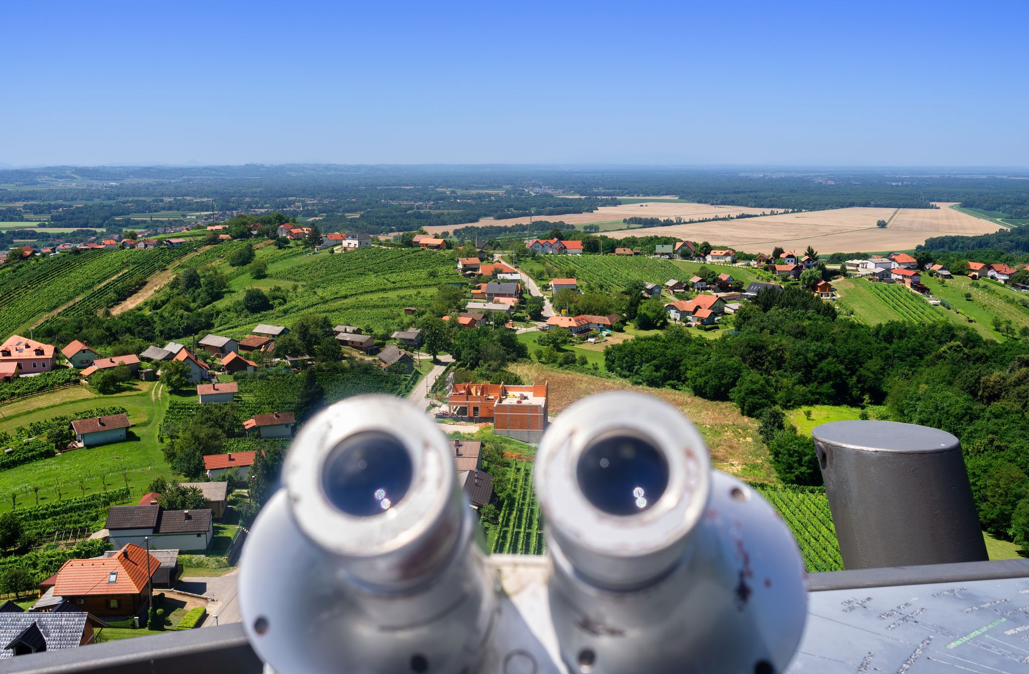 The view from the Vinarium observation tower on the Lendava vineyard region, Slovenia