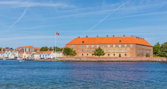 12th century castle at Sønderborg, Als, Denmark. View from opposite shore of Als Sound.