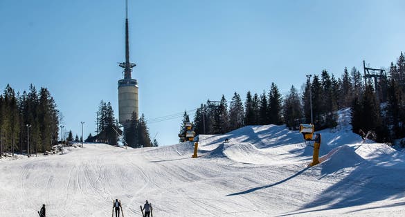 photo of amazing TV Tower Tryvannstårnet at winter at morning in Oslo, Norway.