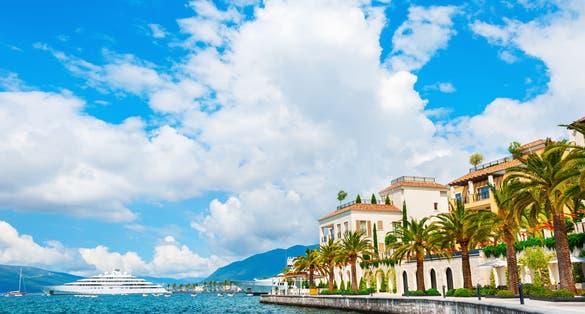 Photo of beautiful sea promenade in Tivat, Montenegro.