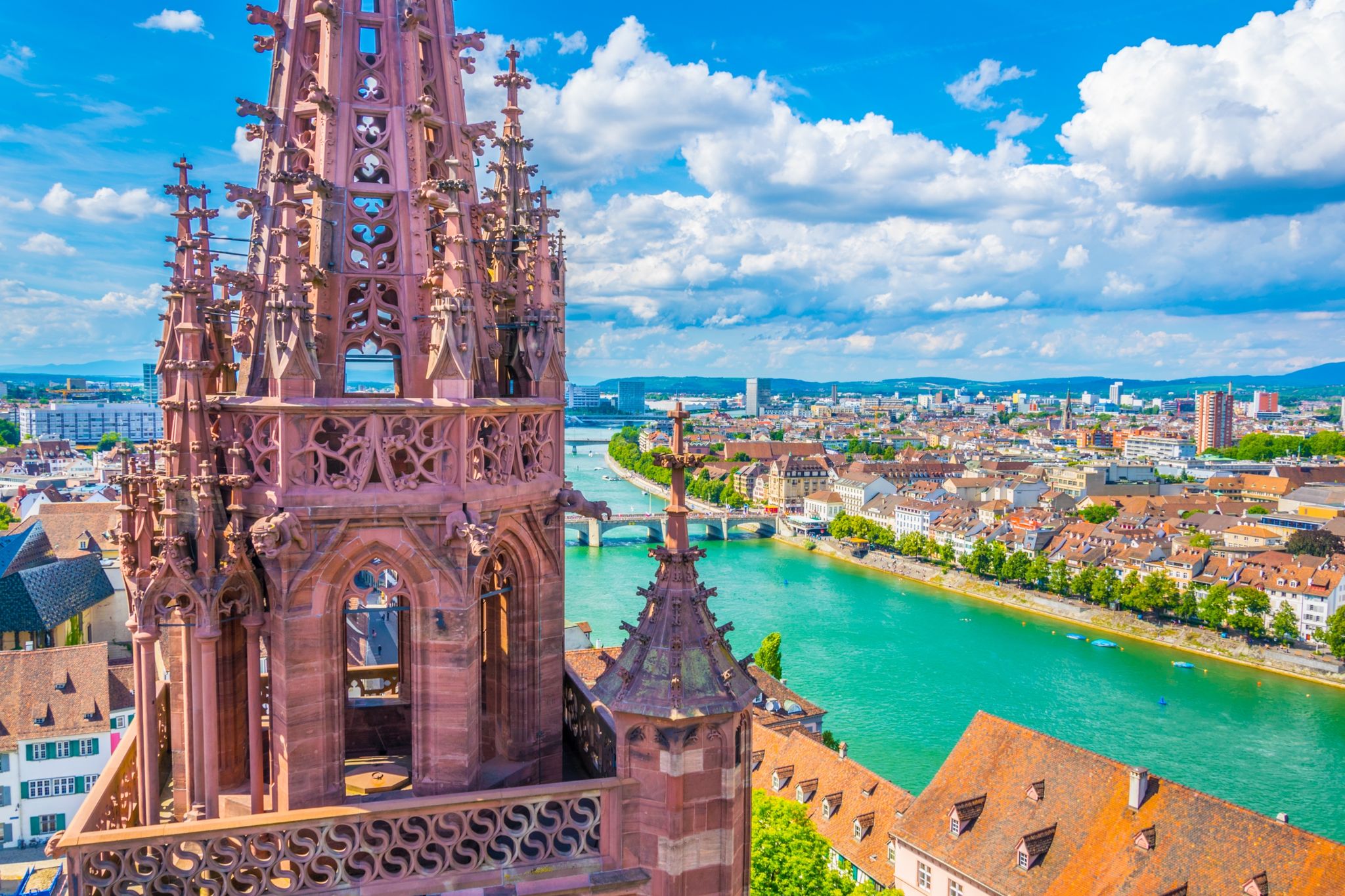 Bern, Switzerland. View of the old city center and Nydeggbrucke bridge over river Aare.