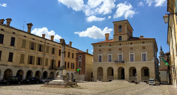 photo of view of Ducal Palace (Palazzo Ducale), Piazza Ducale square, Sabbioneta town, Mantua province, Lombardy region, Northern Italy.
