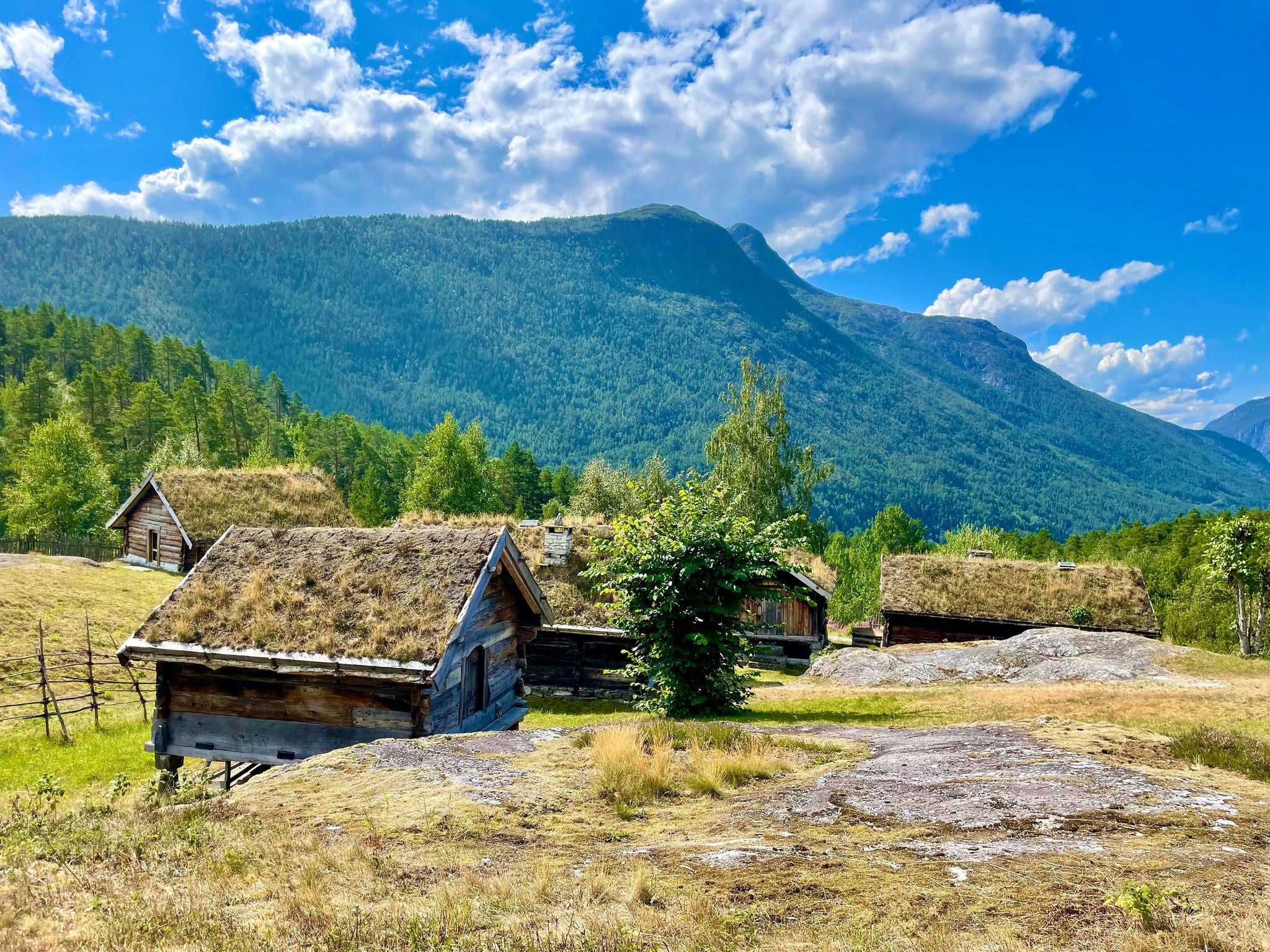 photo of view of Old houses in Kaupanger in Sogndal, Norway.