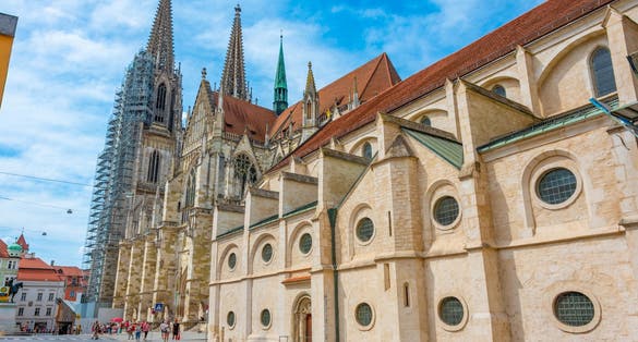 Sunny day at Saint Peter cathedral of Regensburg in Germany.