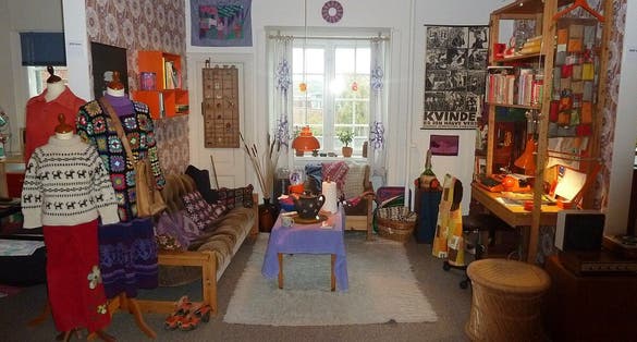 Photo of living rooms from the 1980s, 1970s, 1960s and 1950s in the Tidens Samling in Odense, Denmark.