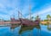photo of Replicas of Columbus ships Nina, Pinta and Santa Maria at Muelle de las Carabelas in Huelva, Spain.